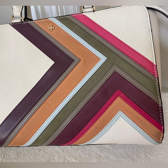 Tory Burch Robinson Strip Satchel Bag EUC - Picture 4 of 16